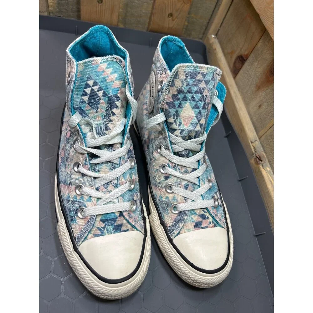 Converse Womens All Star High Top Sneakers Size 7 Geometric Print Blue & White - Picture 3 of 8